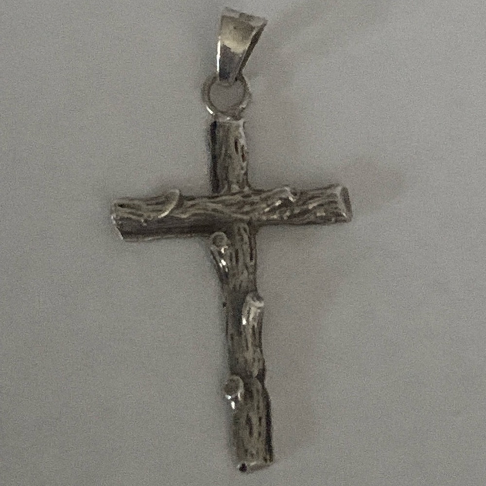 Sterling Tree Log Cross Pendant w/ large Bail Signed MA 120 925 Mexico
